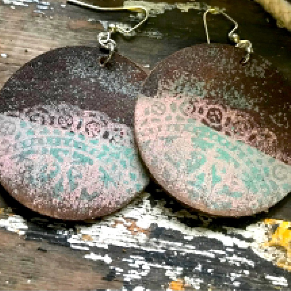 Leather Circle Boho Faded Lace Earrings NEW - Picture 3 of 4